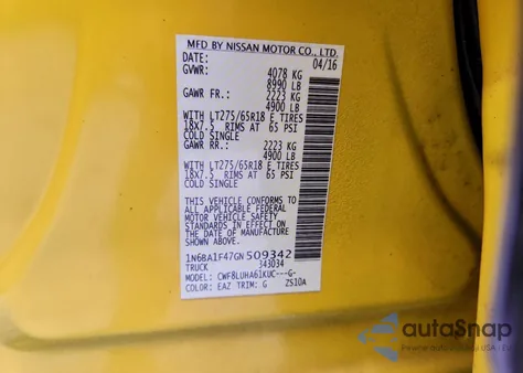 2016 Nissan Titan Xd Sl z USA, uszkodzony, nr VIN 1N6BA1F47GN509342